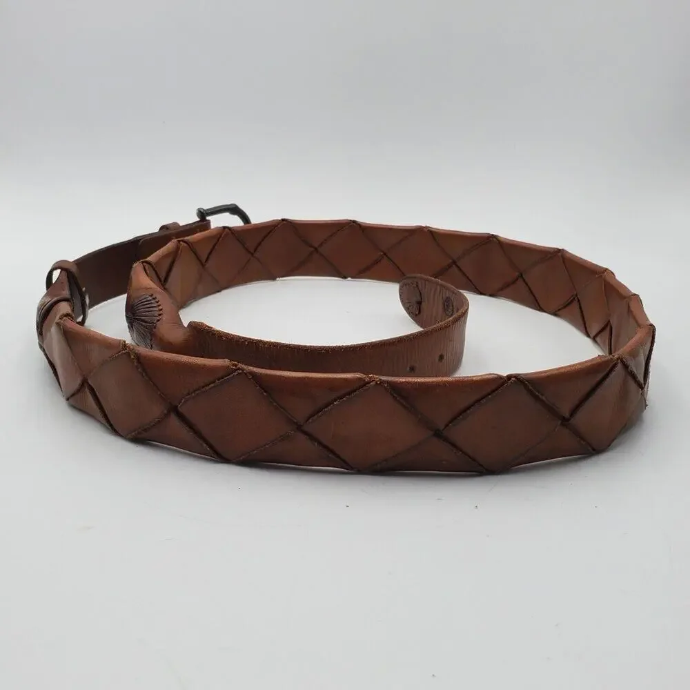 Vintage Woven Leather Belt Brown Adjustable‎ La Franch'e Paris Western European